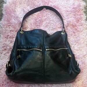 Michael Kors Black Leather Shoulder Bag with Gold Hardware